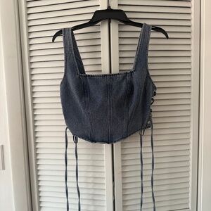 Altar’d State Denim Corset Top – Lace-Up Sides, Size L